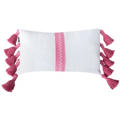 2 bawełniane poduszki dekoracyjne z frędzlami 30 x 50 cm biało-różowe LOVELY