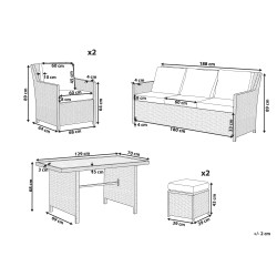 Zestaw ogrodowy ze stolikiem i otomaną dla 5 osób FONTI z poduszkami Technorattan Beżowoszary