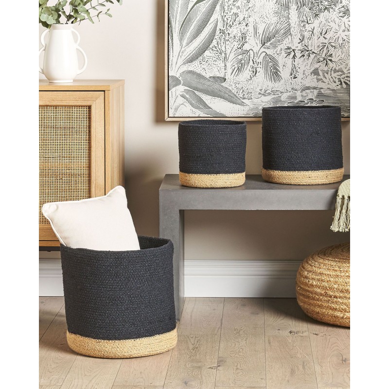 Zestaw 3 koszy BASIMA Bawełna Czarny
