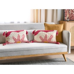 Zestaw 2 poduszek dekoracyjnych ACTAEA Bawełna 30 x 50 cm Różowy Wzór kwiatowy