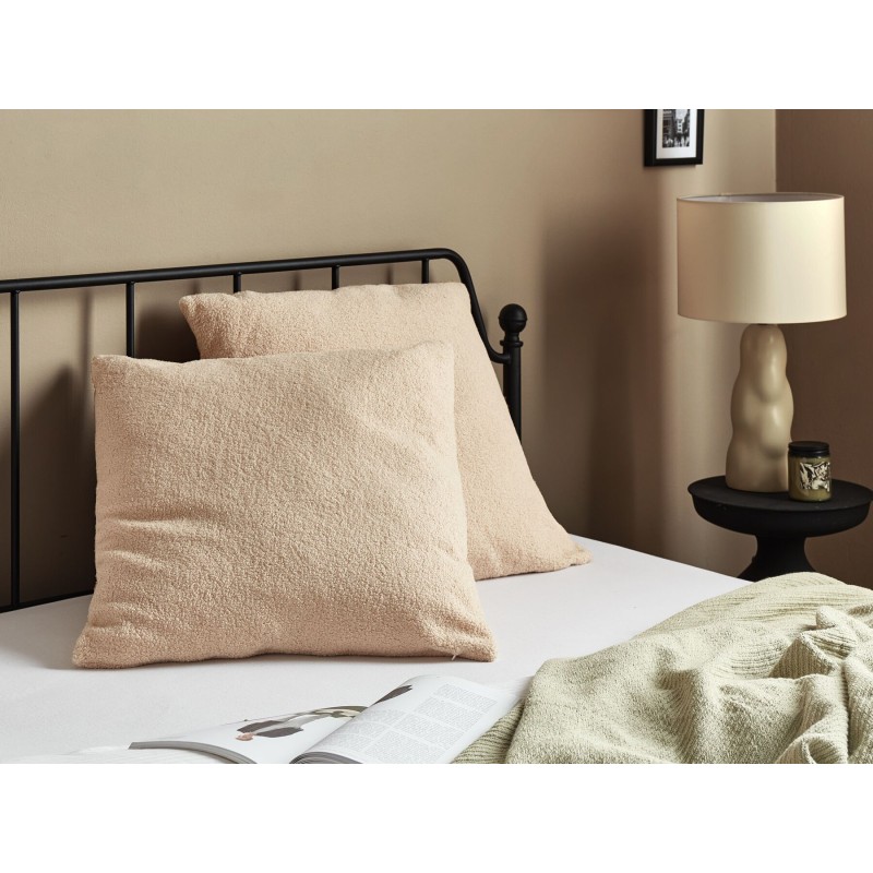 Zestaw 2 poduszek dekoracyjnych LEUZEA Boucle 60 x 60 cm Piaskowy Jednolity