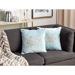 Zestaw 2 poduszek dekoracyjnych BOSSIELLA Welur 45 x 45 cm Błękitny Wzór zwierzęcy