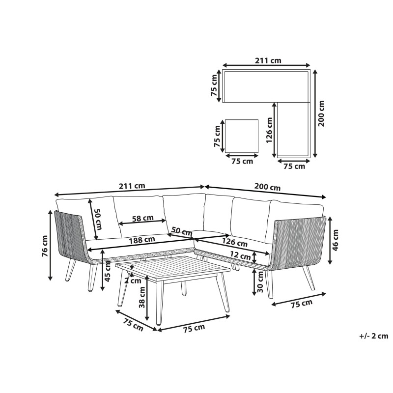 Narożnik ogrodowy ze stolikiem dla 5 osób ALCAMO Lewostronny Drewno akacjowe Jasnobeżowy