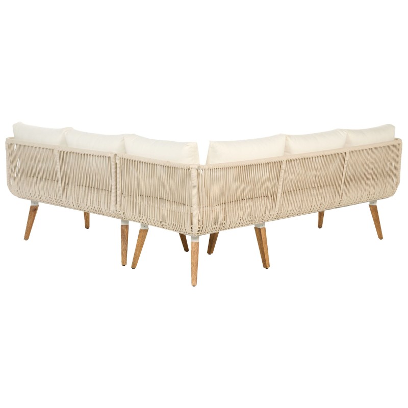 Narożnik ogrodowy ze stolikiem dla 5 osób ALCAMO Lewostronny Drewno akacjowe Jasnobeżowy