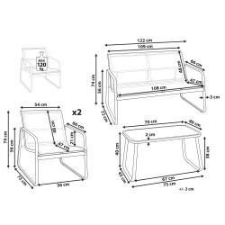 Zestaw ogrodowy ze stolikiem dla 4 osób BARREA Metal Szary