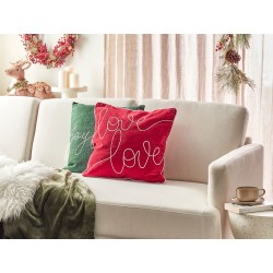 Poduszka dekoracyjna SIDERASIS Welur 45 x 45 cm Czerwony Z napisami