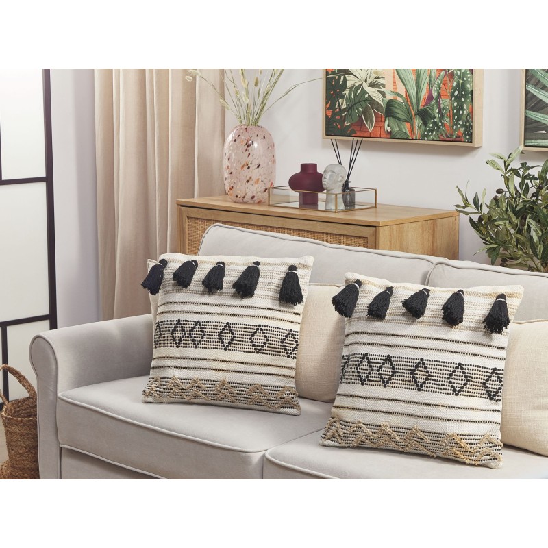 Zestaw 2 poduszek dekoracyjnych SAMBUCUS Bawełna 45 x 45 cm Beżowy Wzór geometryczny