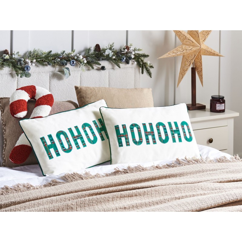 Zestaw 2 poduszek dekoracyjnych JOYCANDY Bawełna 30 x 50 cm Biały Wzór świąteczny