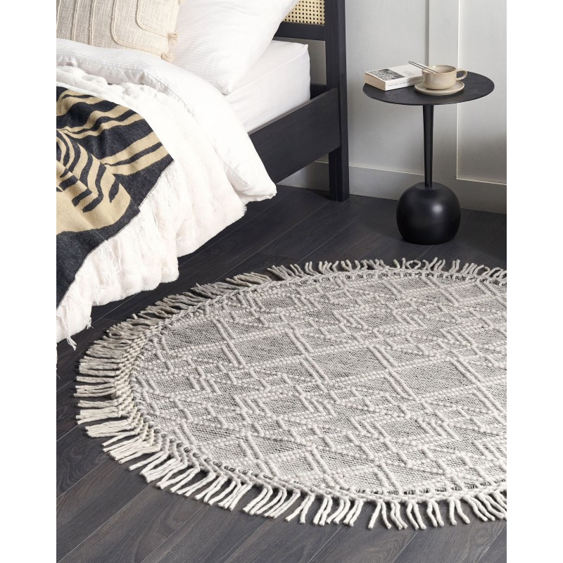 Okrągły dywan wełniany ⌀ 140 cm szary ze złamaną bielą BULDAN