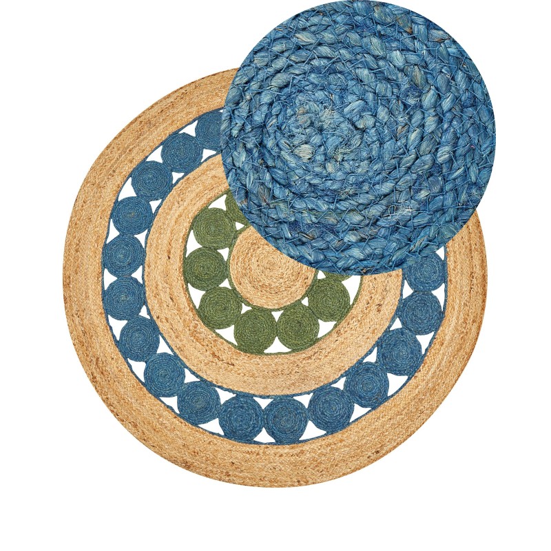 Dywan okrągły z juty ⌀ 140 cm niebiesko-zielony HOVIT