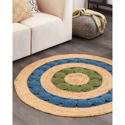 Dywan okrągły z juty ⌀ 140 cm niebiesko-zielony HOVIT