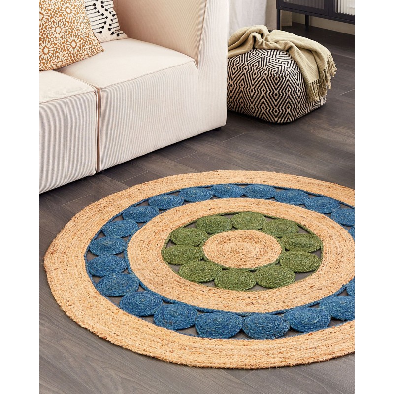 Dywan okrągły z juty ⌀ 140 cm niebiesko-zielony HOVIT