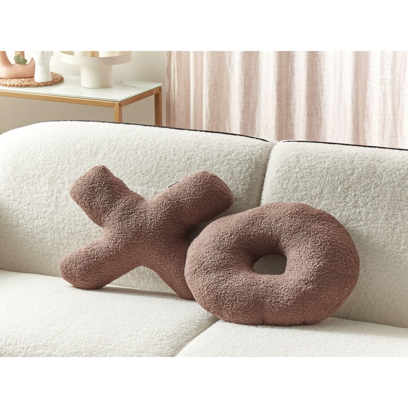 Zestaw 2 poduszek dekoracyjnych HESPERIS Boucle Brązowy Jednolity