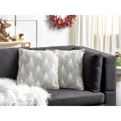Zestaw 2 poduszek dekoracyjnych BILLBERGIA Bawełna 45 x 45 cm Szary Wzór świąteczny