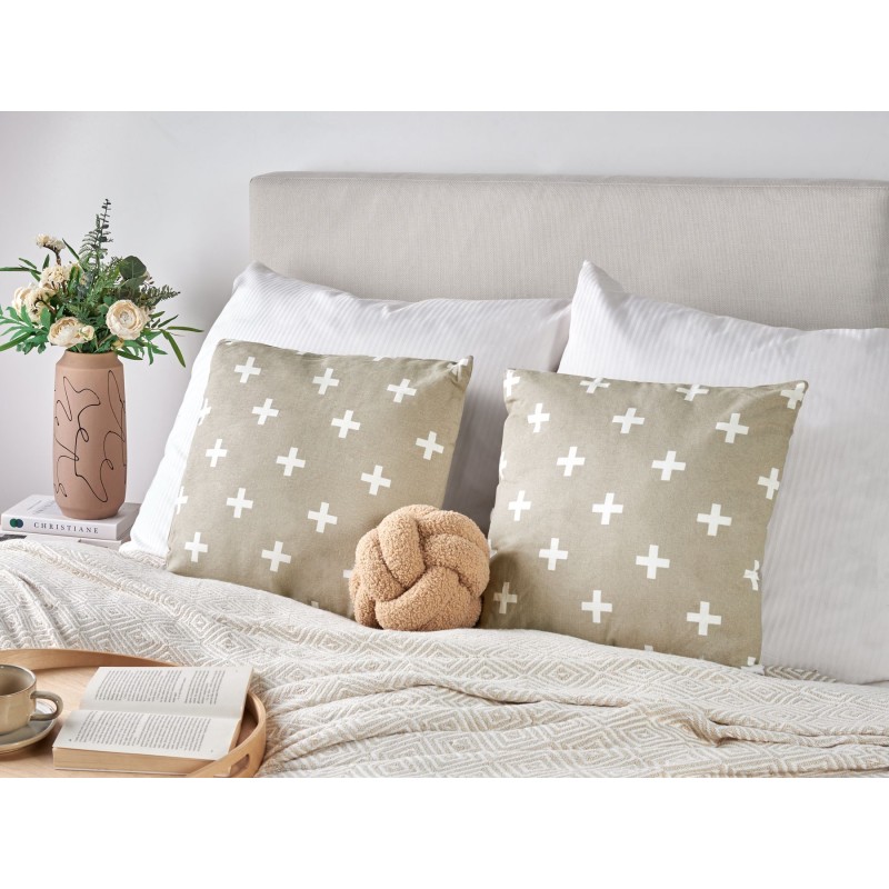 Zestaw 2 poduszek dekoracyjnych VELLEIA Bawełna 45 x 45 cm Beżowoszary Wzór geometryczny