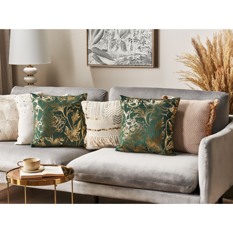 Zestaw 2 poduszek dekoracyjnych DAFFODIL Welur 45 x 45 cm Szmaragdowy Wzór kwiatowy