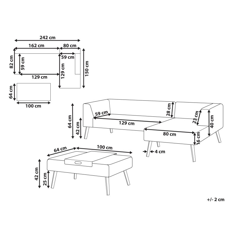 Narożnik ogrodowy ze stolikiem dla 4 osób SORRIVOLI Lewostronny Beżowy