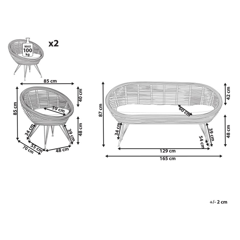 Zestaw ogrodowy dla 4 osób MARATEA Rattan Naturalny