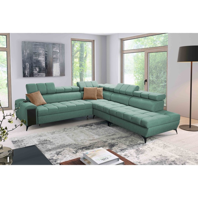 Venna IX corner sofa with sleeping function, USB port, and opening