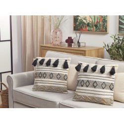 Poduszka dekoracyjna SAMBUCUS Bawełna 45 x 45 cm Beżowy Wzór geometryczny