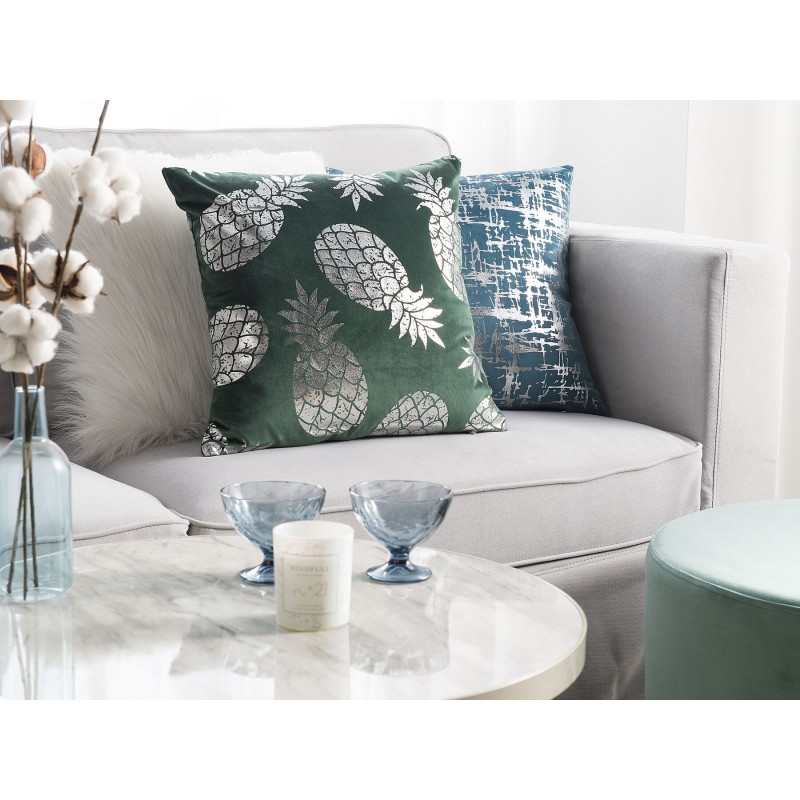 Zestaw 2 poduszek dekoracyjnych ASTILBE Welur 45 x 45 cm Ciemnozielony Wzór roślinny