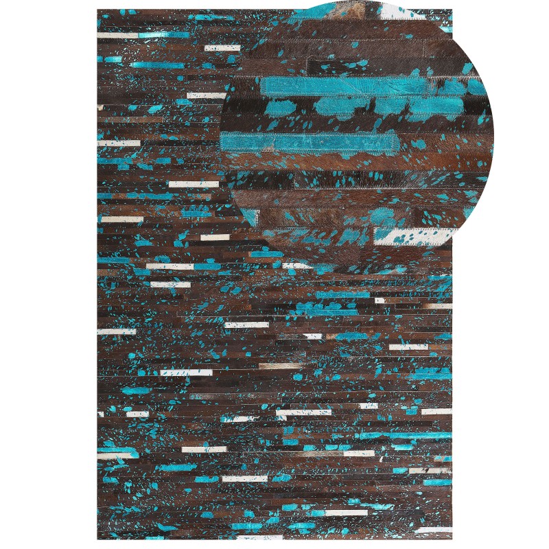 Dywan skórzany 140 x 200 cm brązowo-niebieski KISIR