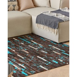 Dywan skórzany 140 x 200 cm brązowo-niebieski KISIR