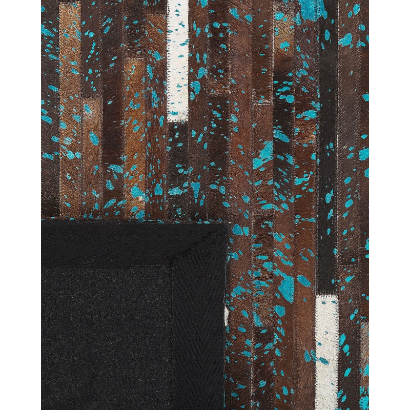 Dywan skórzany 140 x 200 cm brązowo-niebieski KISIR