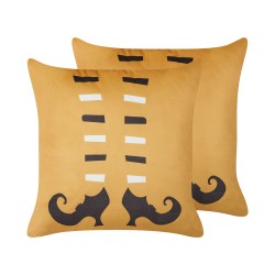 Zestaw 2 poduszek dekoracyjnych COVASNA Welur 45 x 45 cm Pomarańczowy Wzór abstrakcyjny