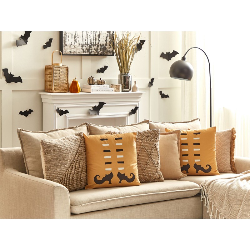 Zestaw 2 poduszek dekoracyjnych COVASNA Welur 45 x 45 cm Pomarańczowy Wzór abstrakcyjny