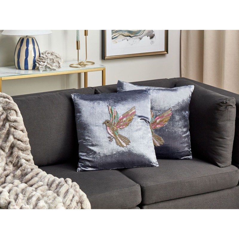 Zestaw 2 poduszek dekoracyjnych RUELLIA Welur 45 x 45 cm Szary Wzór zwierzęcy