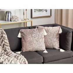 Zestaw 2 poduszek dekoracyjnych MAZZAELLA Welur 45 x 45 cm Beżowoszary Wzór roślinny