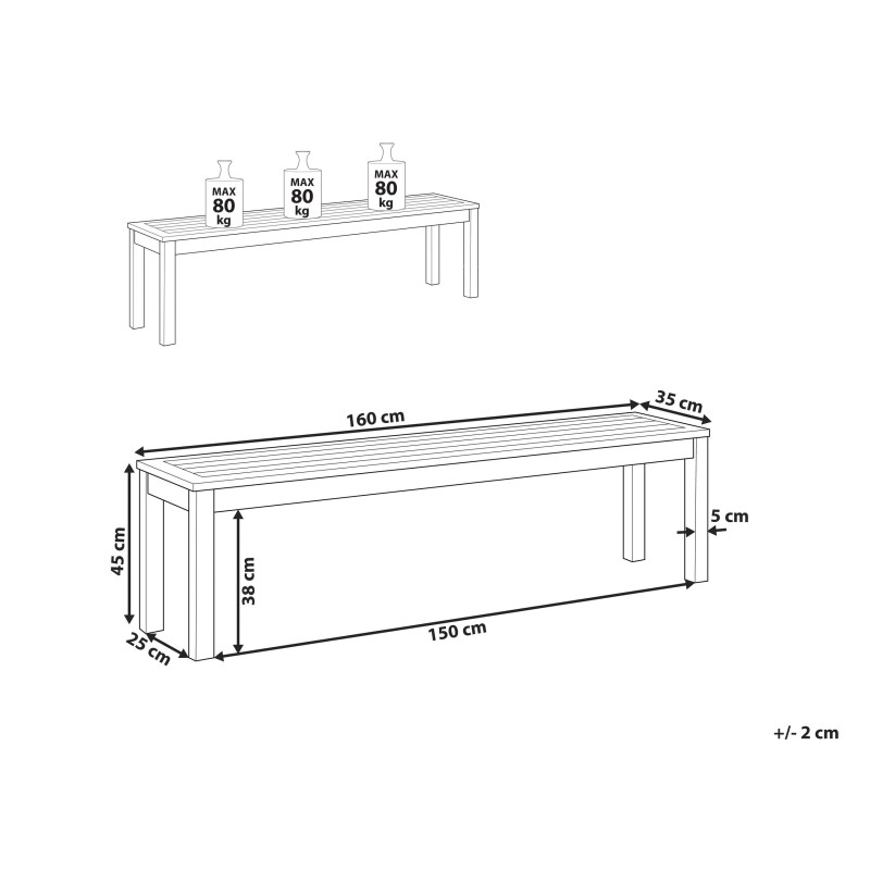 Ławka ogrodowa TUSCANIA 160 cm Drewno eukaliptusowe Ciemnobrązowy