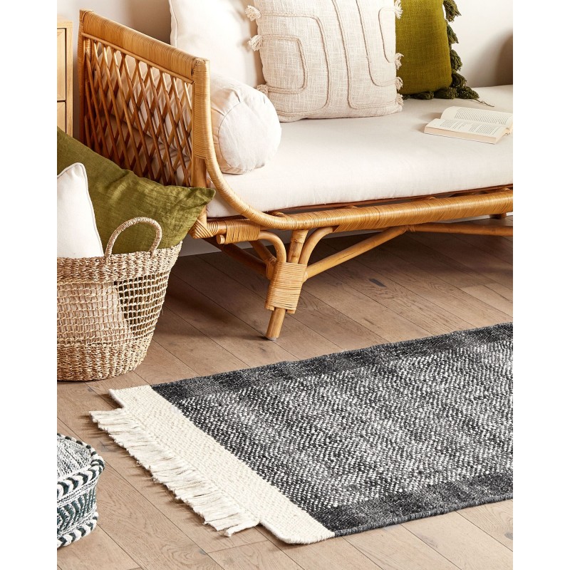 Dywan wełniany 80 x 150 cm czarny ze złamaną bielą ATLANTI