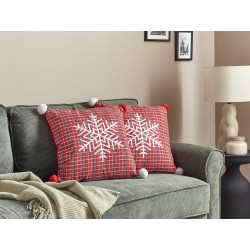 Zestaw 2 poduszek dekoracyjnych LONICERA 45 x 45 cm Czerwony Wzór świąteczny