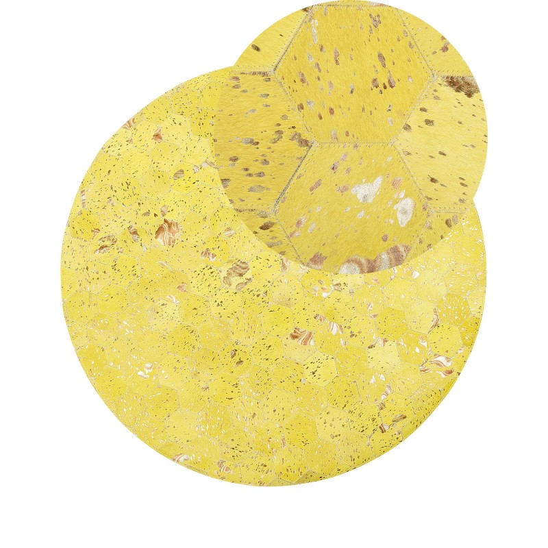 Dywan patchwork okrągły skórzany ⌀ 140 cm żółty ZEYTIN
