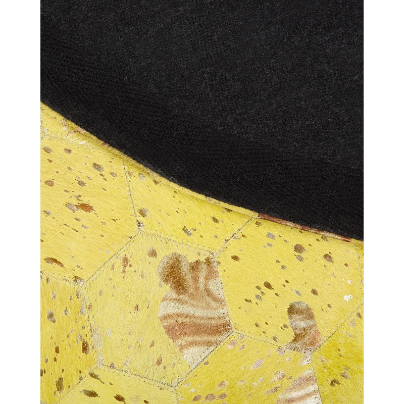 Dywan patchwork okrągły skórzany ⌀ 140 cm żółty ZEYTIN