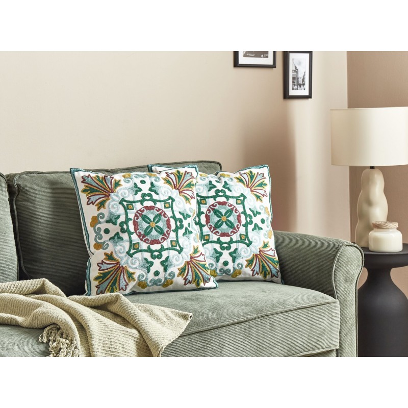 Zestaw 2 poduszek dekoracyjnych ELANITE Bawełna 45 x 45 cm Zielony Wzór orientalny