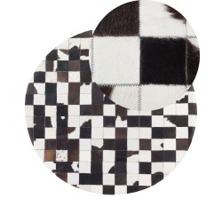Dywan patchwork okrągły skórzany ⌀ 140 cm czarno-biały BERGAMA