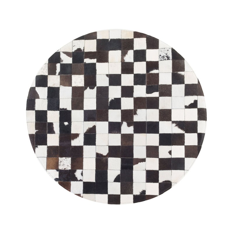 Dywan patchwork okrągły skórzany ⌀ 140 cm czarno-biały BERGAMA