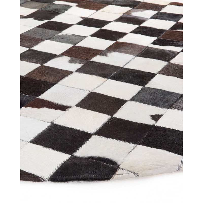 Dywan patchwork okrągły skórzany ⌀ 140 cm czarno-biały BERGAMA
