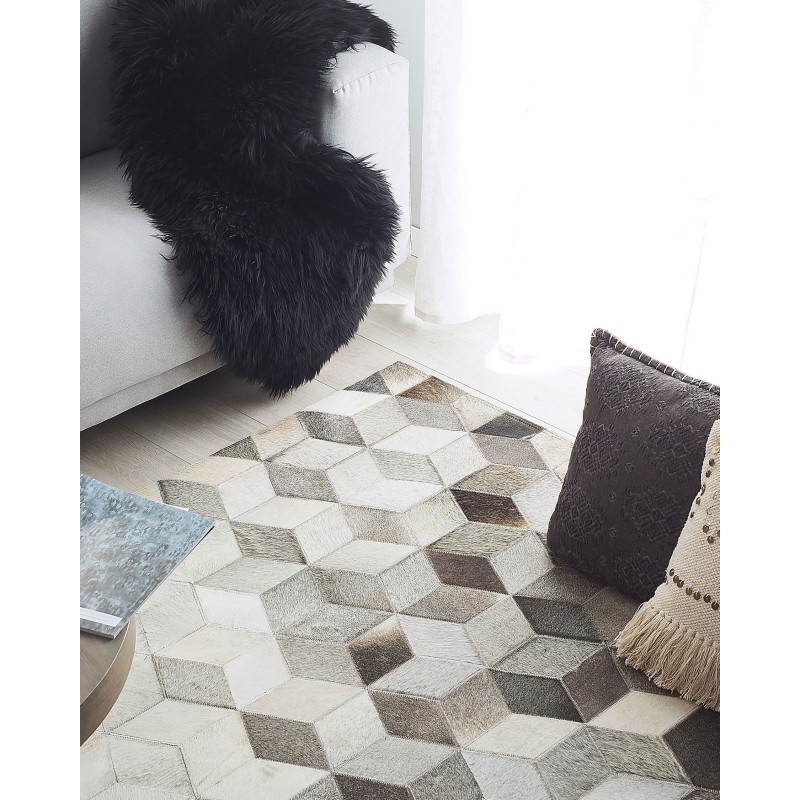 Dywan patchwork skórzany 160 x 230 cm szary SASON