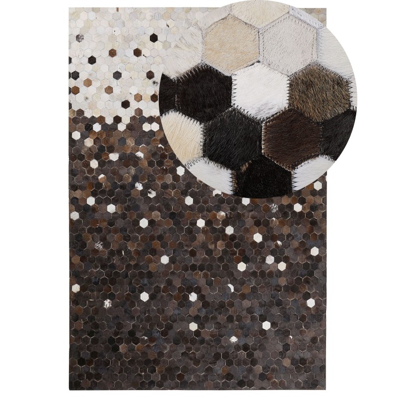 Dywan patchwork skórzany 160 x 230 cm brązowo-beżowy EYIM