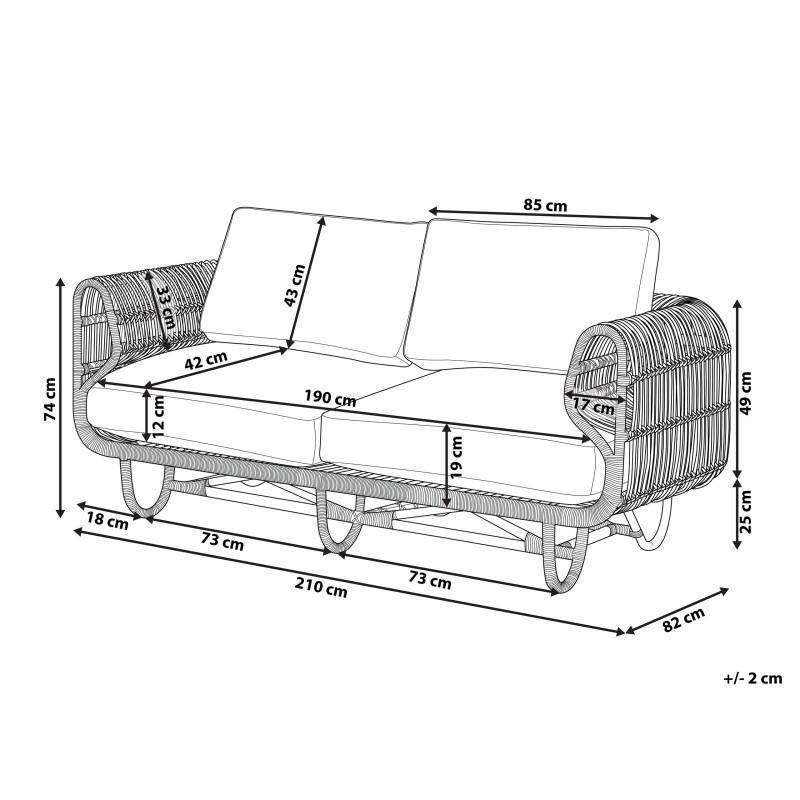 Sofa 2-osobowa rattanowa naturalna DOLCEDO