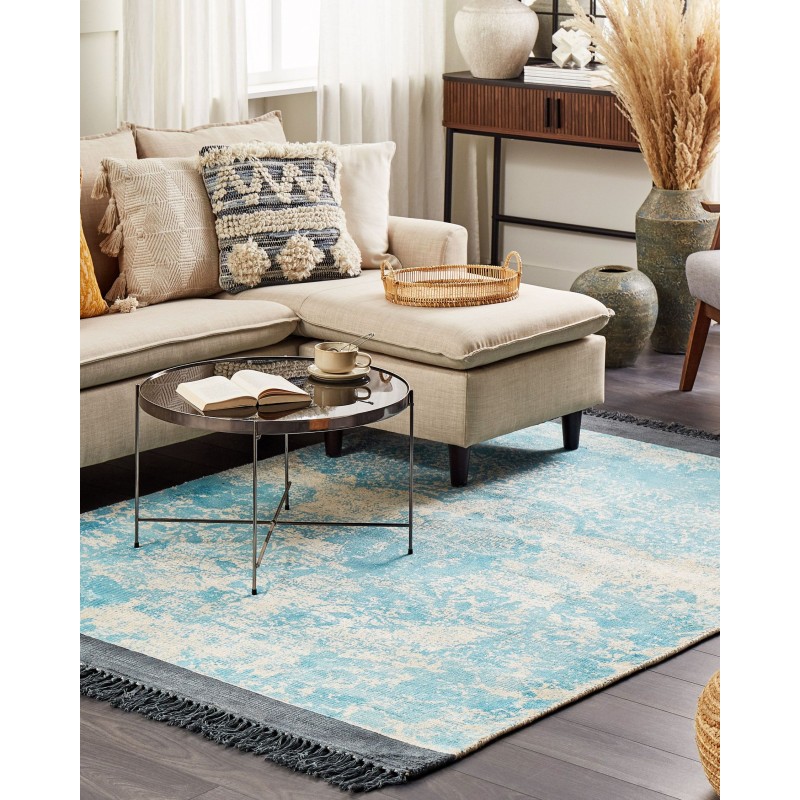 Dywan z wiskozy 160 x 230 cm niebieski z beżowym AKARSU