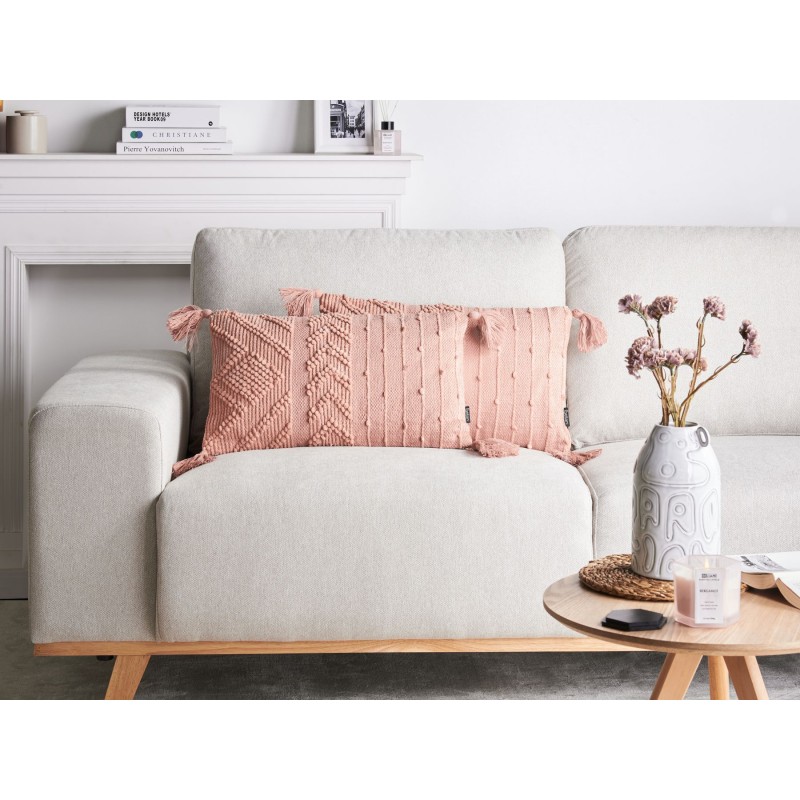 Zestaw 2 poduszek dekoracyjnych VALVARIA Bawełna 30 x 50 cm Brzoskwiniowy Wzór zygzak