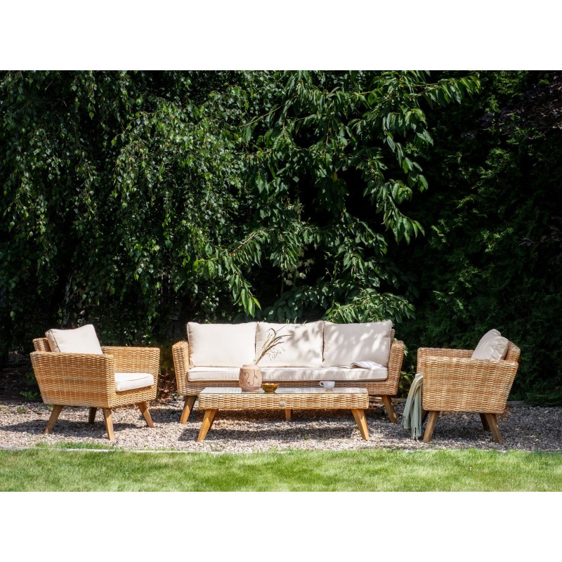 Zestaw ogrodowy ze stolikiem dla 5 osób VITTORIA Technorattan Złamana biel