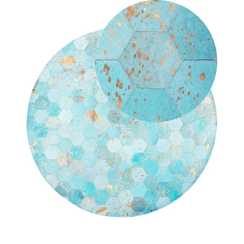 Dywan patchwork okrągły skórzany ⌀ 140 cm turkusowy ZEYTIN