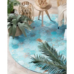 Dywan patchwork okrągły skórzany ⌀ 140 cm turkusowy ZEYTIN