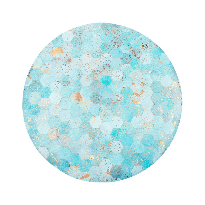 Dywan patchwork okrągły skórzany ⌀ 140 cm turkusowy ZEYTIN